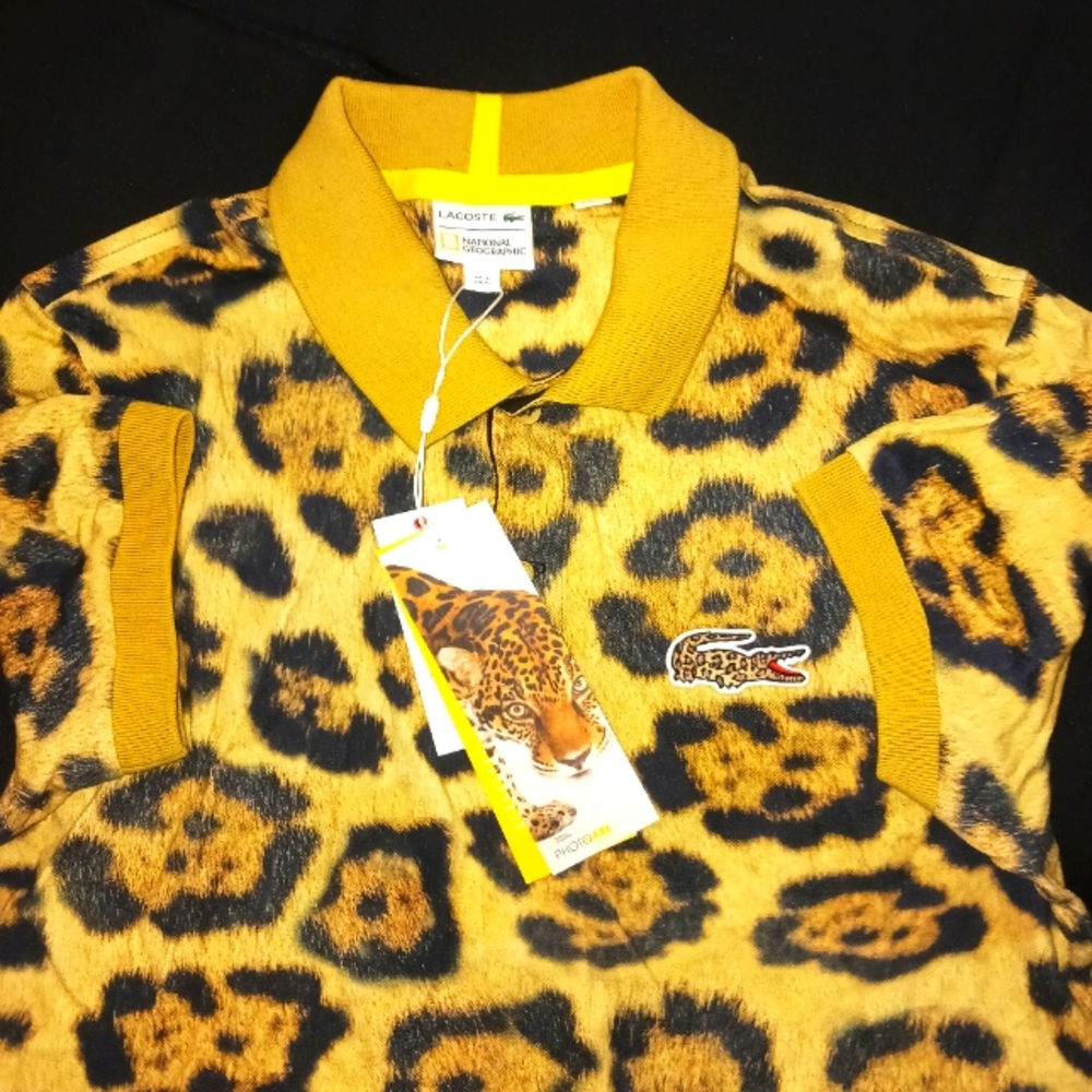 Lacoste Yellow and Black Leopard Print Polo Shirt - Picture 1 of 3